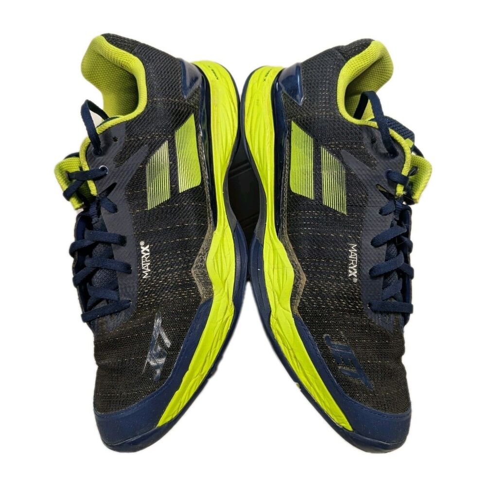 Babolat Jet Mach 2 Navy & Lime Green All Court Shoes Size 12 Excellent Condition - Picture 8 of 12